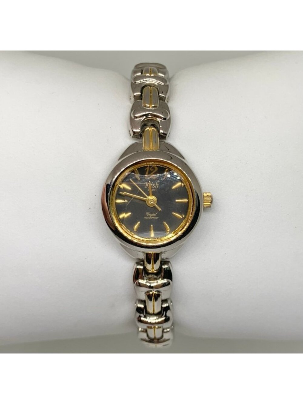 Vintage kish women’s watch two tone black dial quartz 19mm 5.75” running